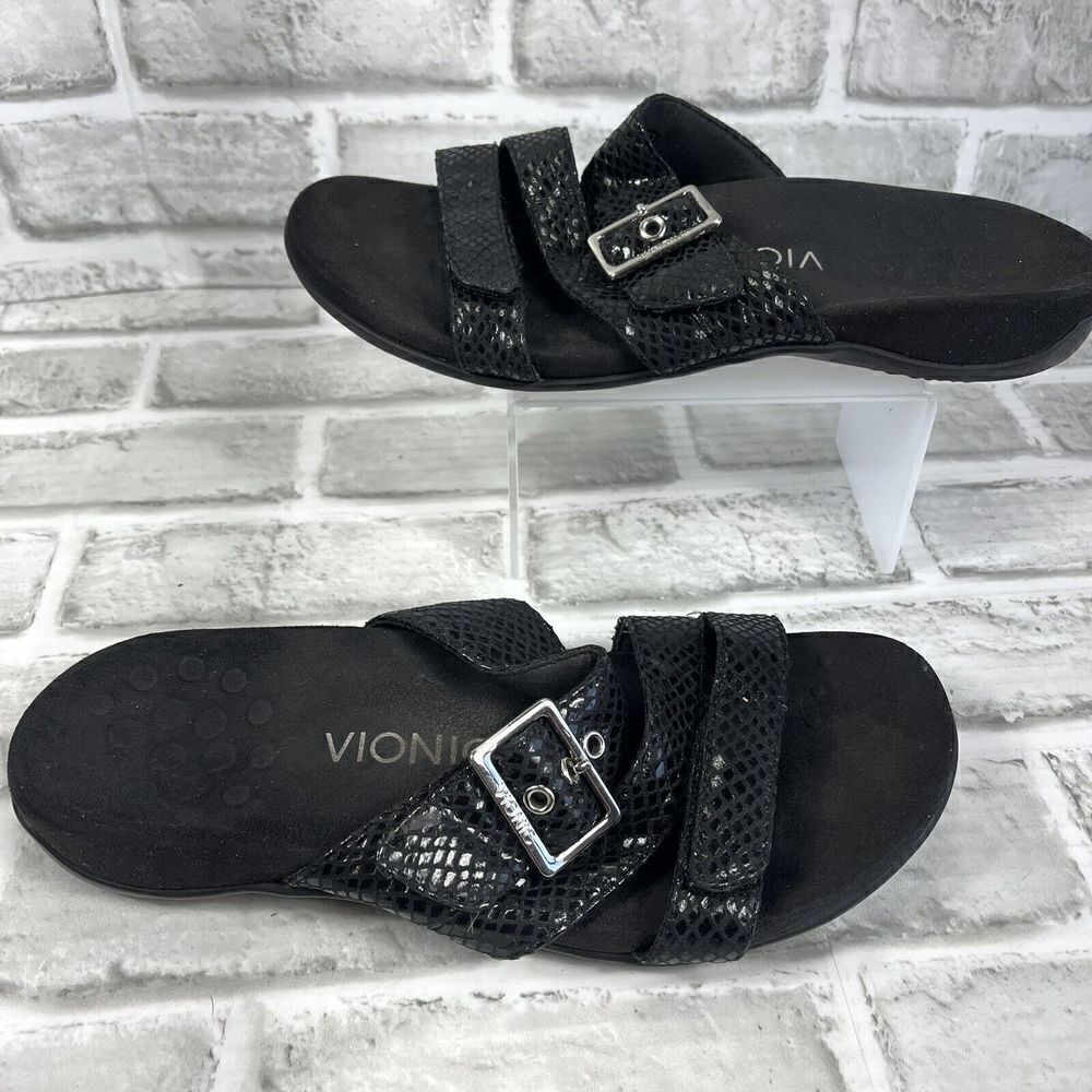Vionic Skylar Orthaheel Women's Size 7 Black Slide Buckle Comfort Sandals - Picture 2 of 12